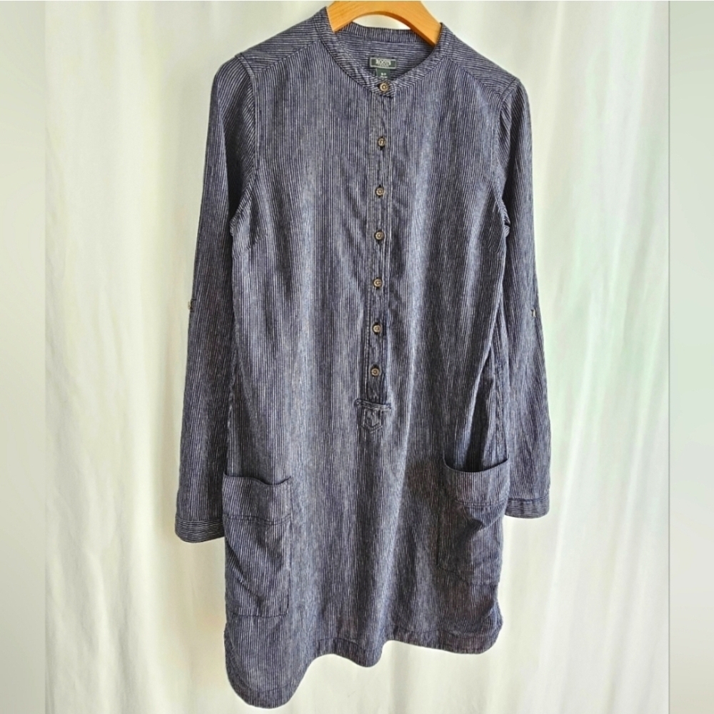 🇨🇦 Roots Navy Blue Stripe Hemp Shirt Dress - Picture 4 of 16